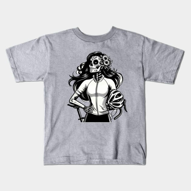 Catrina BW cycling Kids T-Shirt by p3p3ncil